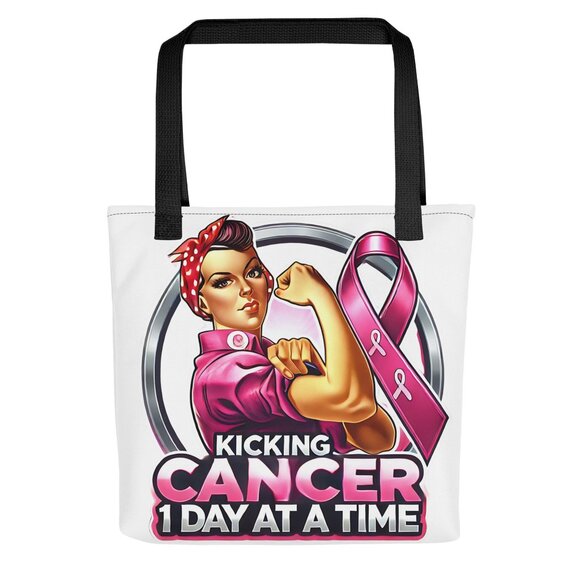 New Breast Cancer Awareness pin - with NWT - 15 x 15 Kicking  - Cancer Tote Bag - Picture 1 of 7